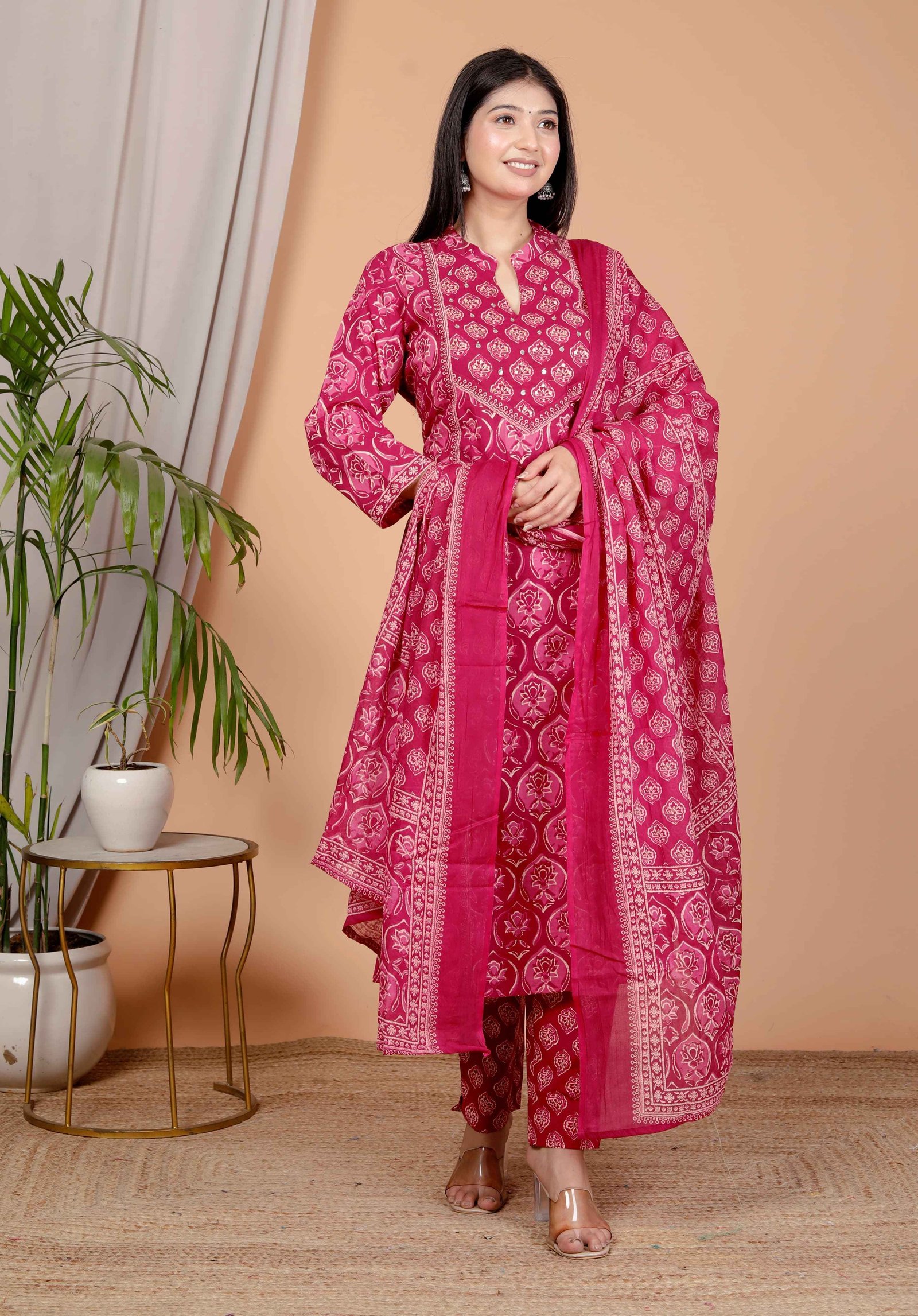 Fuchsia Bloom Cotton Suit Set